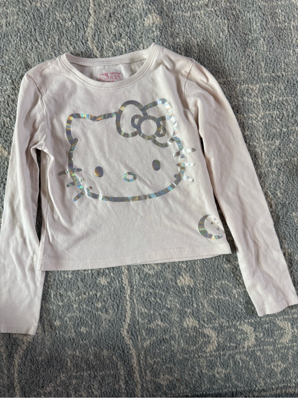 Hello Kitty Girls' Long Sleeve Top - Cream with Holographic Print